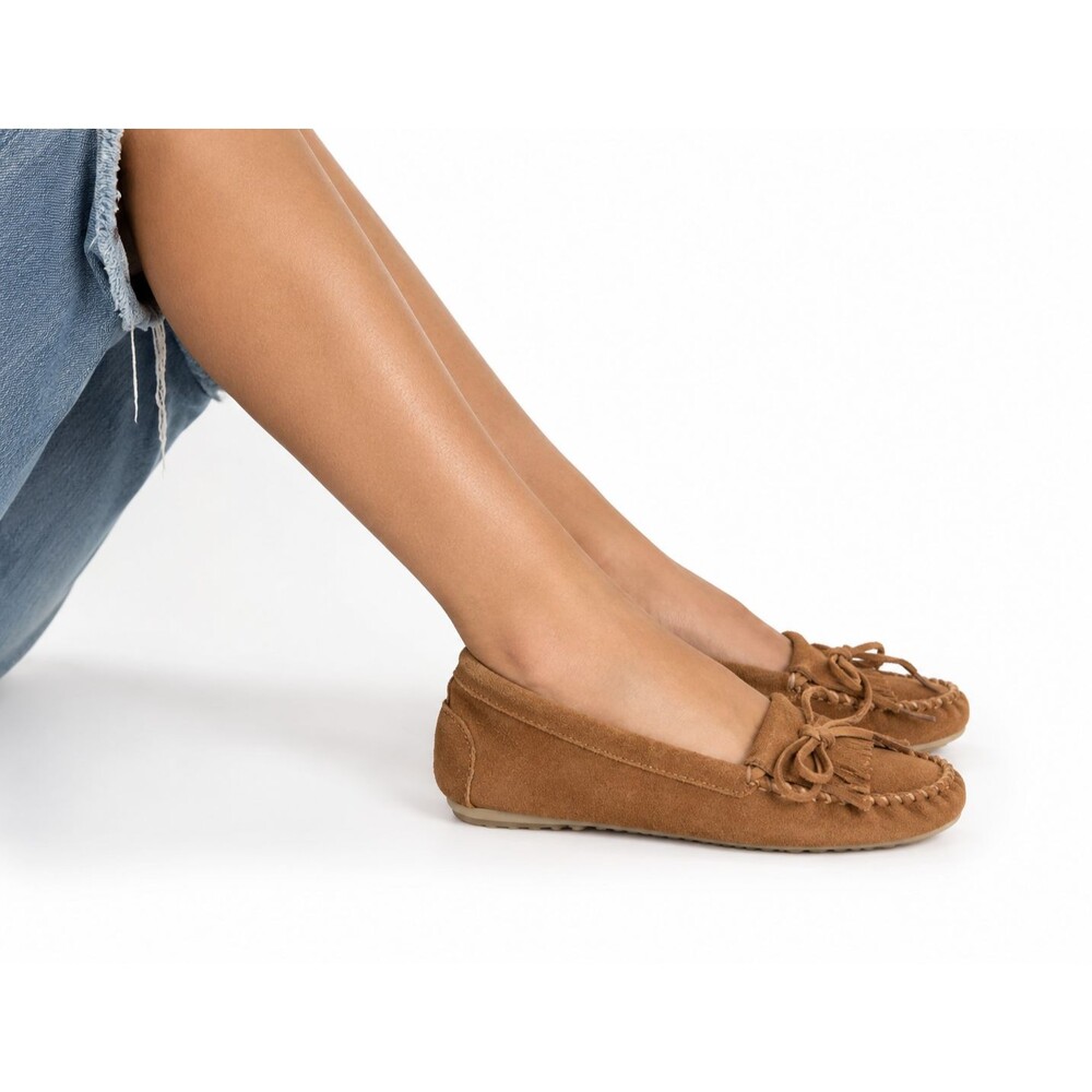Minnetonka Leather Suede Slip On Mocasin Lace Up Women's Size 10 Brown 69922 NWT